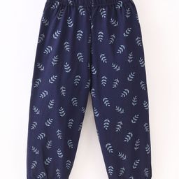 Fido Cotton Jersey Knit Full Length Leggings Leaf Print - Navy Blue-image-51