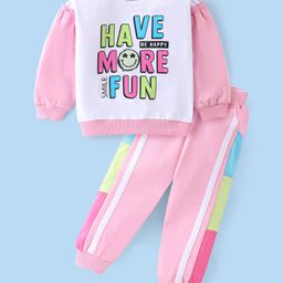 Babyhug 100% Cotton Knit Full Sleeves Top & Lounge Pant With Text Print - Pink & White-picture-17