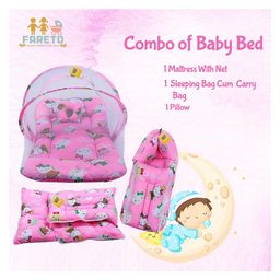 Fareto Baby Mattress with Net & Sleeping Bag - Pink-image-3
