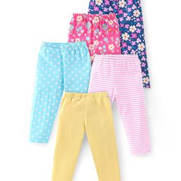 Babyhug Cotton Lycra Full Length Leggings With Floral Print & Polka Dots Print Pack Of 5 - Multicolour-image-39