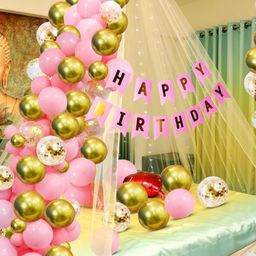 Zyozi Cabana Tent Birthday Decorations Set Tent For Birthday Pink And Gold - Pack Of 37-picture-11