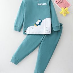 BLUSHES Sinker Knit Full Sleeves Penguin Printed Night Suit - Olive Green-image-27