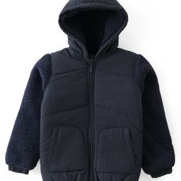 Pine Kids Woven Full Sleeves Solid Hooded Padded Jacket - Navy Blue-image-12