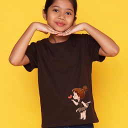 NUSYL Cotton Half Sleeves Pretty Girl Printed Tee - Brown-picture-12