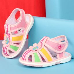 Cute Walk by Babyhug Velcro Closure Sandals with Floral Applique - Pink-picture-27