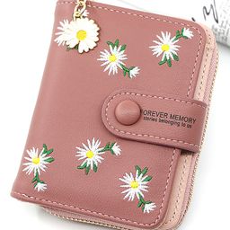 SYGA Women'S Short Zipper Buckle Personalized Pu Leather Wallet Coin & Card Purse(Flower Pink)-43
