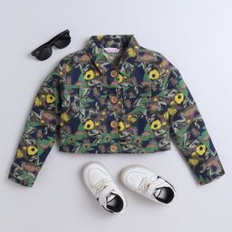 Taffykids Full Sleeves Floral Printed Pocket Detailed Crop Jacket - Multi Colour-image-90