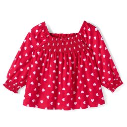 Babyhug Woven Full Puffed Sleeves Top With Heart Print - Red-image-103