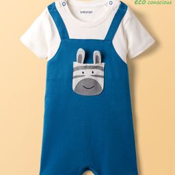 Babyoye 100% Cotton With Eco Jiva Finish Half Sleeves Romper With Zebra Pocket Patch Applique - Blue & White-image-76