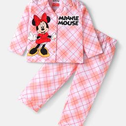 Babyhug Disney Single Jersey Knit Full Sleeves Night Suit With Minnie Mouse Graphics - Light Red-picture-25