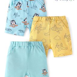 Babyoye Eco-Conscious 100% Cotton with Eco Jiva Finish AirplanePrint Pack of 3 Shorts - Yellow & Light Blue-image-33