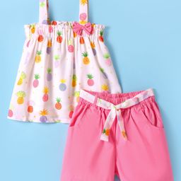 Tweetoons Woven Singlet Sleeves Pineapple Printed Top & Shorts Set - Pink-picture-26
