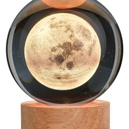 Awestuffs 3D Crystal Ball Night Light for Kids Glass Lamp space lamp with Wooden Base Fantasy Decoration Crystal Ball LED Galaxy Planet Nightlight Bedroom Décor (Moon)-6
