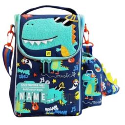 Ji and Ja Multi Compartment Dual Slot Lunch Bag with Bottle Carry Double Insulated Tiffin Lunch Bag with Multi Zipper Pockets for School - Multicolor (Dinosaur)-image-91