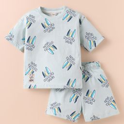 CUCUMBER Sinker Knit Half Sleeves Shorts Night Suit With Basketball Print - Pink-image-25