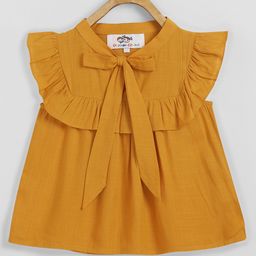 Chuppan Chupai Rayon Sleeveless Bow Tie Up Detailed Peplum Top - Mustard-image-59