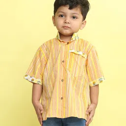 Kinder Kids Cotton Woven Half Sleeves Striped Shirt - Yellow-picture-0