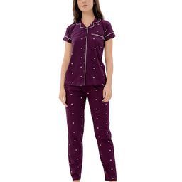 Piu Cotton Knit Half Sleeves Hearts Printed Coordinating Maternity Night Suit Set - Purple-image-43