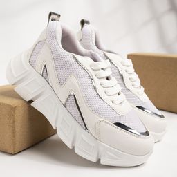 Shoetopia Mesh Detailed Lace Up Sneakers - White-image-44