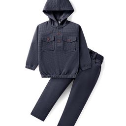 Rikidoos Full Sleeves Textured Hoodie WIth Coordinating Joggers Set - Dark Grey-picture-37