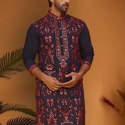 Jompers Men Floral Embroidered Sequinned Floral Kurta-picture-40