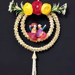 Sellplus Red & Yellow Textured Lace Bangle With Doll Couple Hanging Torans-picture-29