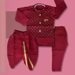 QUTIE NINJA MAROON SHERWANI FOR BABY BOYS WITH KURTA WAISTCOAT DHOTI & PYJAMA-23
