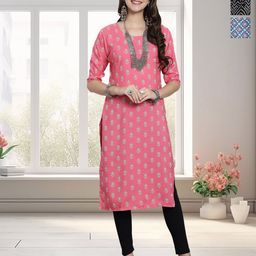 HERE&NOW Selection Of 3 Floral Printed Round Neck Straight Kurta-image-92