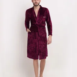KLOTTHE Self Design Wool Bath Robe With Belt-20