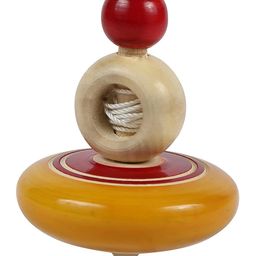 Funwood Games Wooden Spinning Tops Toys it Includes a Wooden Spinning Lattoo with Rope  a Wooden Umbrella String Top a Round Wind Up Top and a Bhingri Combo of 4 Toys - Assorted Color image 4