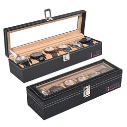 Kuber Industries 2-Pcs Black 6 Slots Wrist Watch Organisers-79