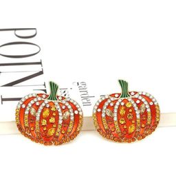 EL REGALO Artificial Stones Studded Pumpkin Shaped Enamelled Studs-picture-5