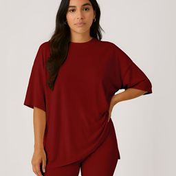 Moomaya Women Casual Summer Oversized T-Shirt With Biker Shorts Co-Ords-picture-23