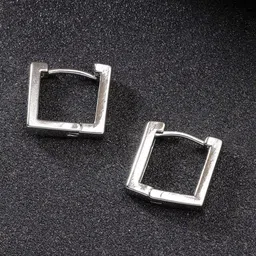 DressBerry Men Stainless Steel Silver-Plated Square Hoop Earrings-image-97