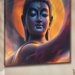 Livin'luxe Olive Green & Blue Canvas Buddha Painting Wall Art-image-18