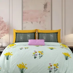 LIVING ROOTS Green & Yellow Floral 210 TC King Bedsheet with 2 Pillow Covers-image-81