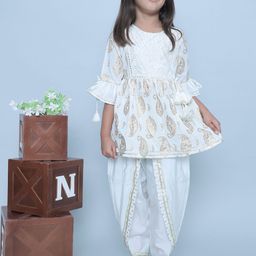 BAESD Girls Paisely Printed & Embroidered Regular Pure Cotton Kurta with Dhoti Pants-image-44