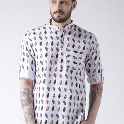 Hangup Men White & Multicoloured Quirky Printed Straight Kurta-3