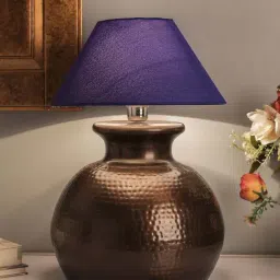 Homesake Copper Antique Hammered Pitcher Table Lamp with Blue Shade (Bulb Included) - Set of 1-6
