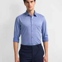 Arrow Blue Cotton Slim Fit Self Pattern Shirt-picture-21