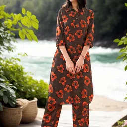 Anouk Floral Printed Shirt Collar Tunic With Palazzo-image-93