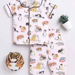 Clt.s Kids Light Pink Printed Shirt with Pants-picture-0