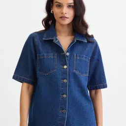 FEMMELLA Navy Blue Denim Solid Shirt-picture-33