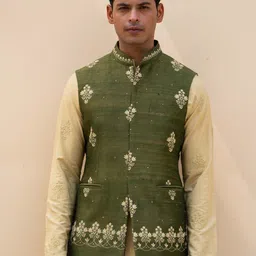 Ayush Jain Embroidered Woven Nehru Jacket-18