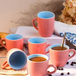 Storepedia Orange & Blue Handcrafted Solid Ceramic Glossy Cups Set of Cups and Mugs-47