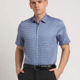 Turtle Light Blue Cotton Regular Fit Checks Shirt-picture-48