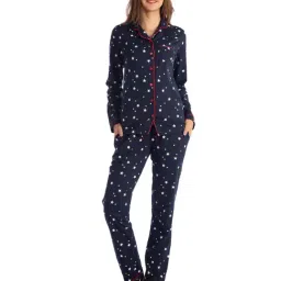 Nite Flite Navy & White Printed Shirt With Pyjamas-image-6
