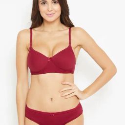 N-Gal Maroon Cotton Bra & Panty Set-image-62