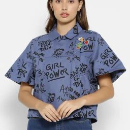 Forever 21 Blue & Black Graphic Print Jacket-image-99