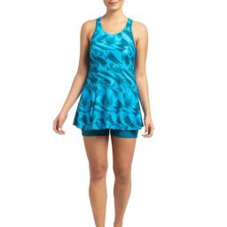Speedo Blue Printed Swim Dress & Shorts Set-image-105